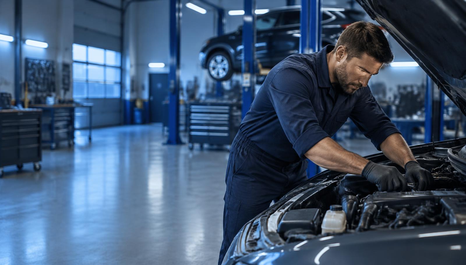 Técnico trabajando en el motor de un auto